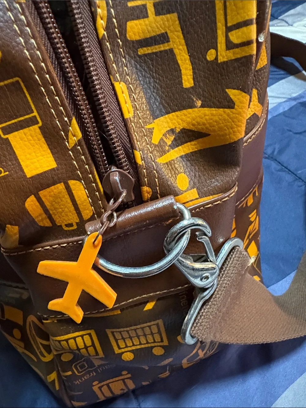 Paul Frank Brown and Yellow Travel Duffel with Aviation Print